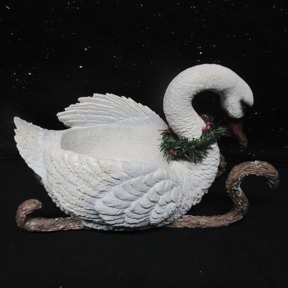 Christmas/Holiday Winter Decorative Swan Sleigh Planter - Picture 2 of 8